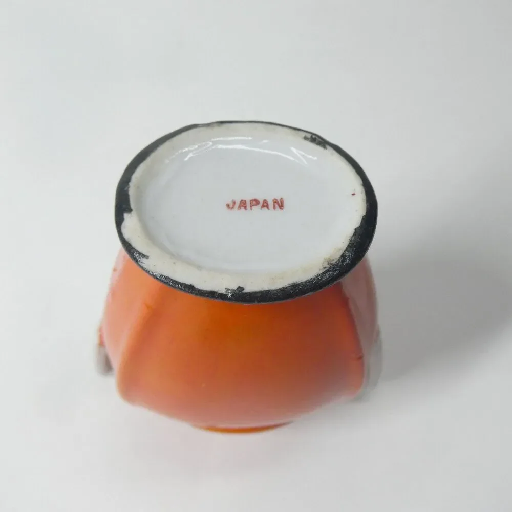 Orange Vase Blue Flowers Art Deco Japan Vintage Porcelain 3.75